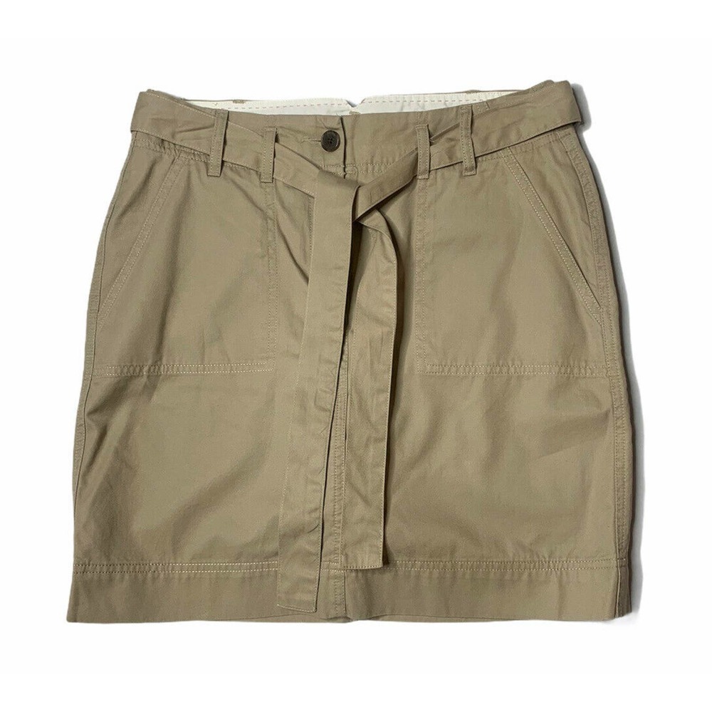 Womens LANDS' END Khaki Tan Tie Belt Cotton Chino Skirt with Shorts Sz 4 Petite